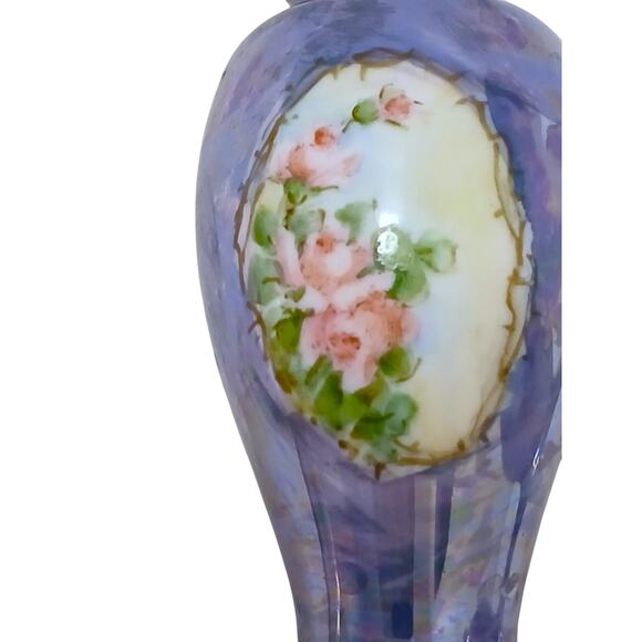 Antique Victorian Rose Salt & Pepper Shakers Blue Iridescent Noritake Japan VNTG - Picture 3 of 16